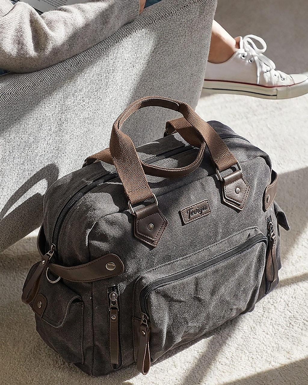 Rugged Charcoal Black Canvas Duffle Bag