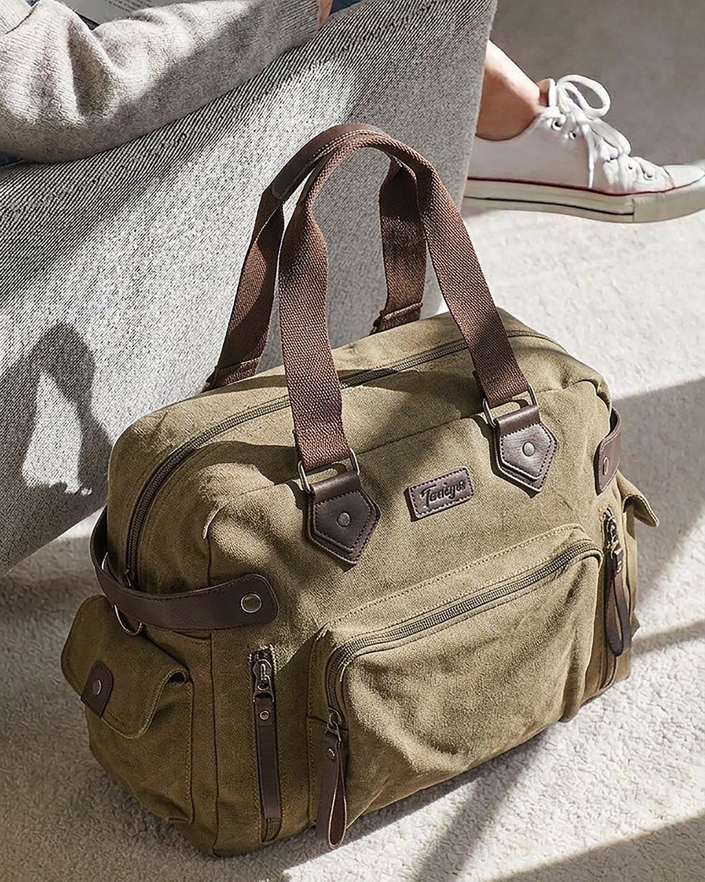 Military Green Rugged Canvas Duffle Bag