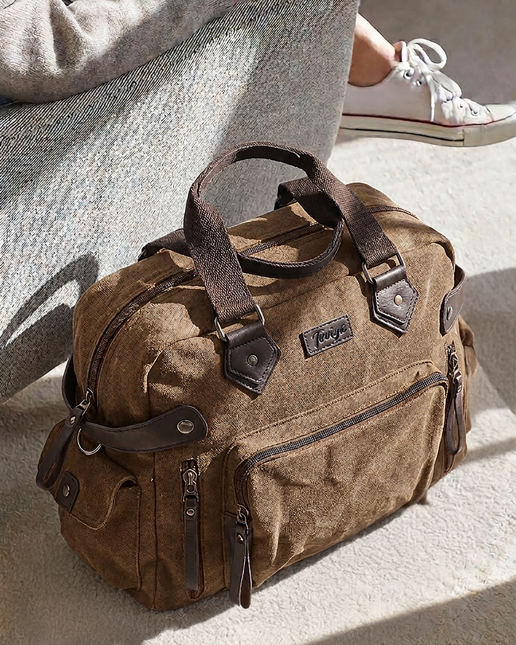 Khaki Rugged Canvas Duffle Bag