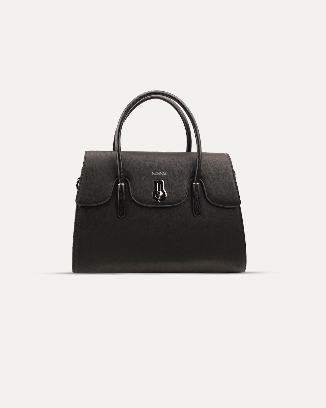 Classic Black Twist-Lock Structured Handbag