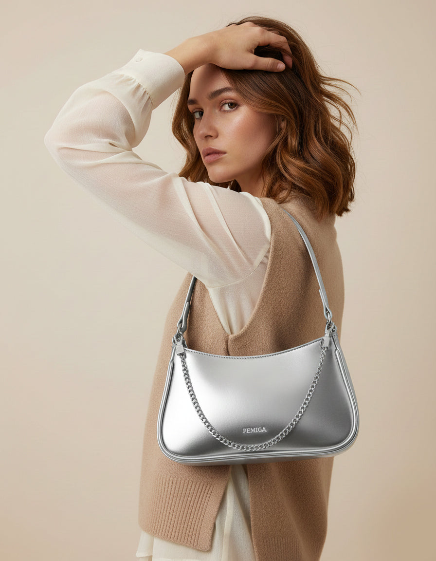 Silver Party Wear Shoulder Bag