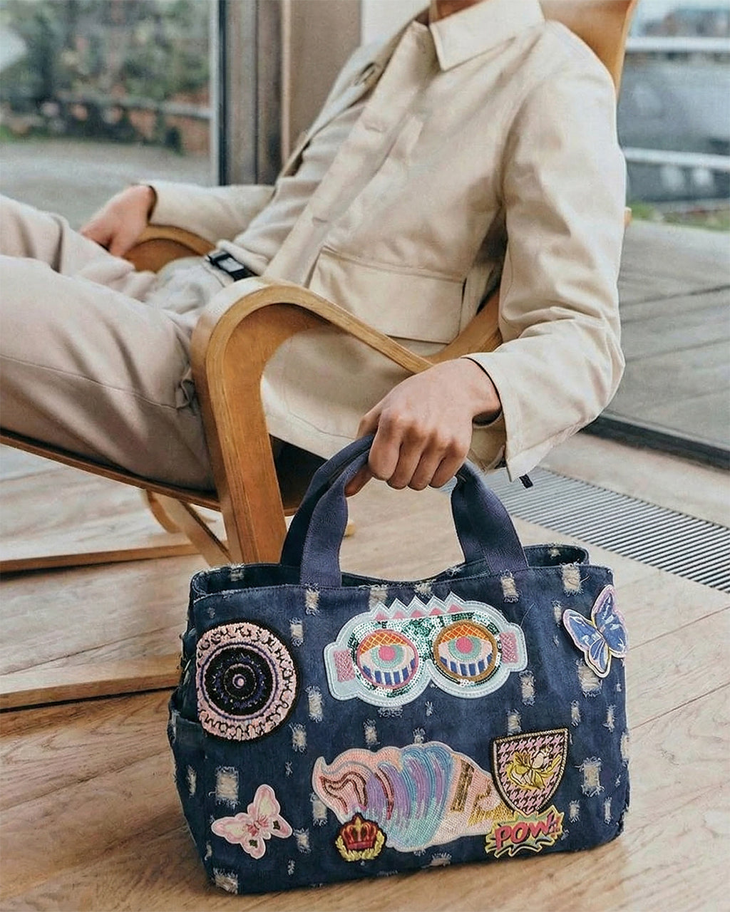 Distressed Denim Duffel Bag