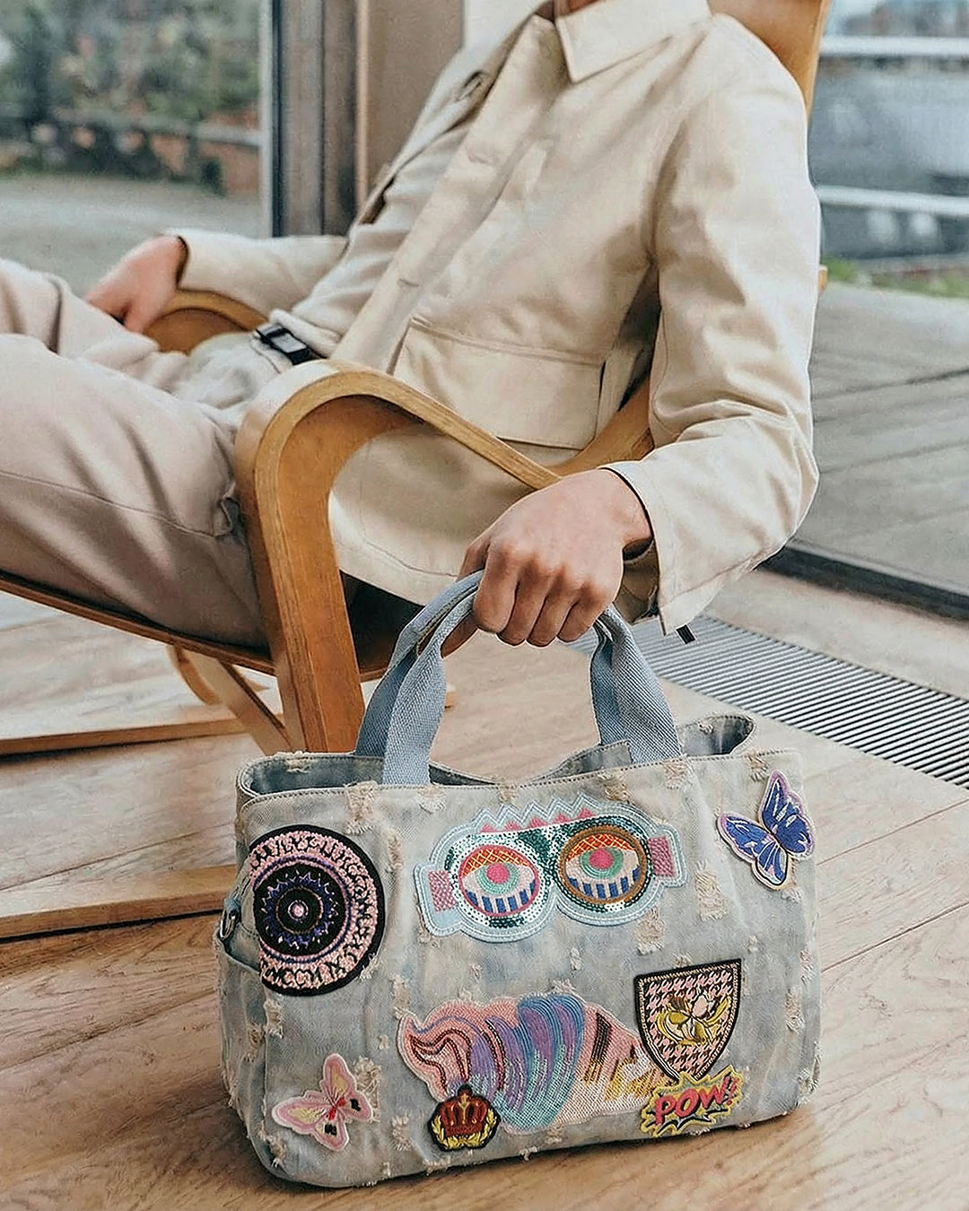 Distressed Light Denim Bag