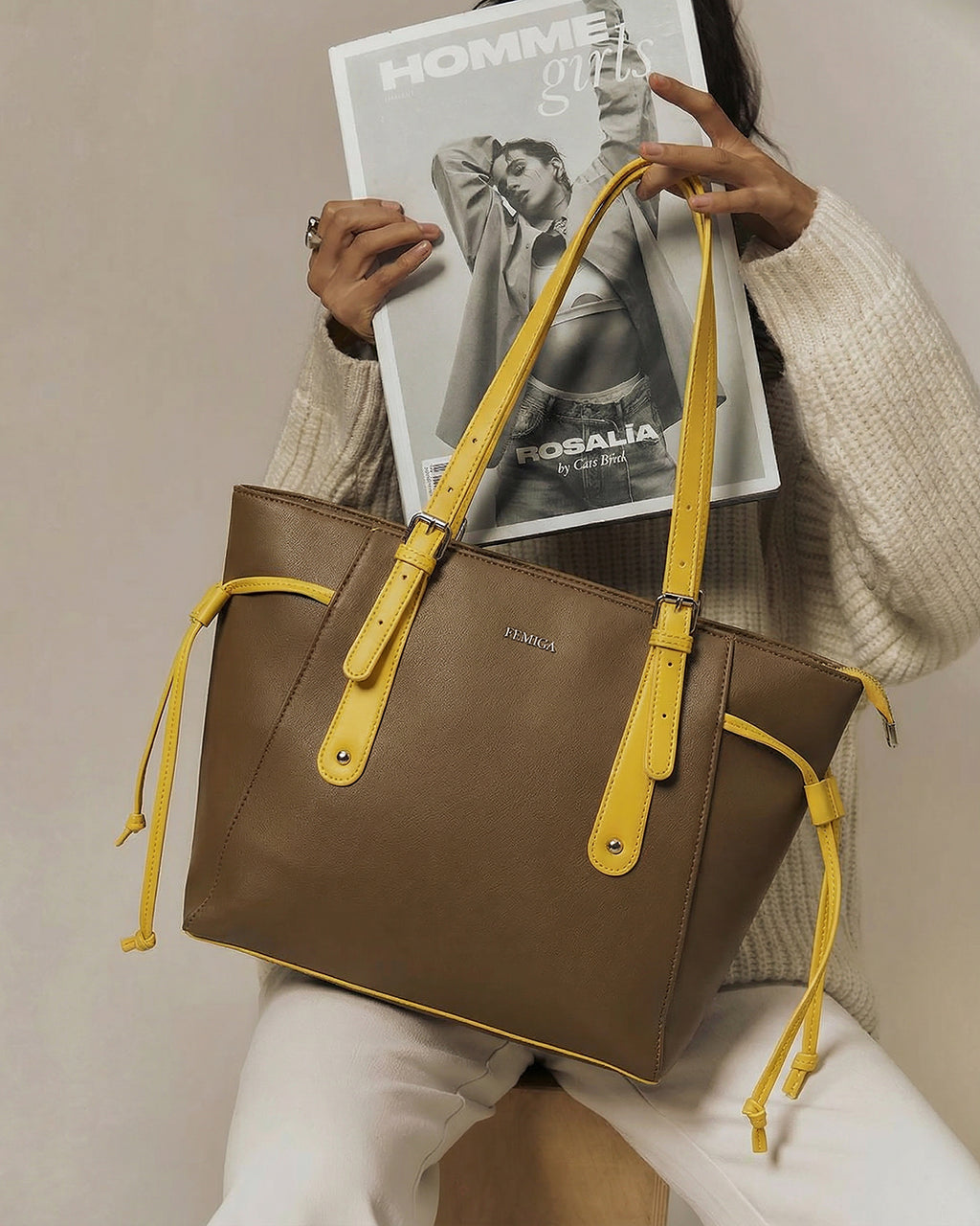 Contrast Handle Tote Bag