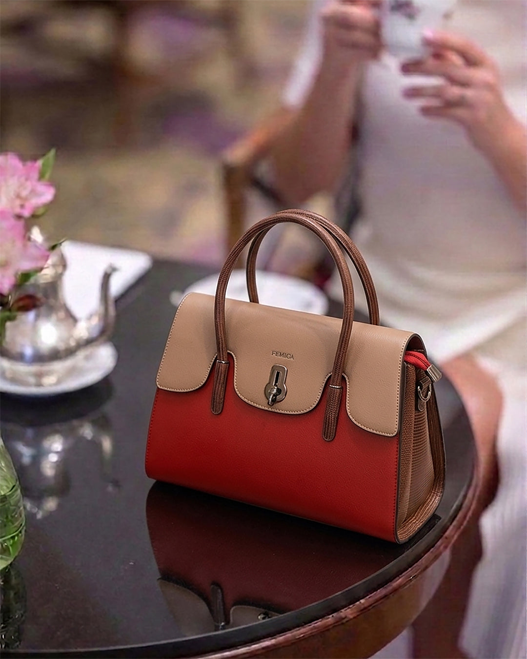 Two-Tone Textured Handbag