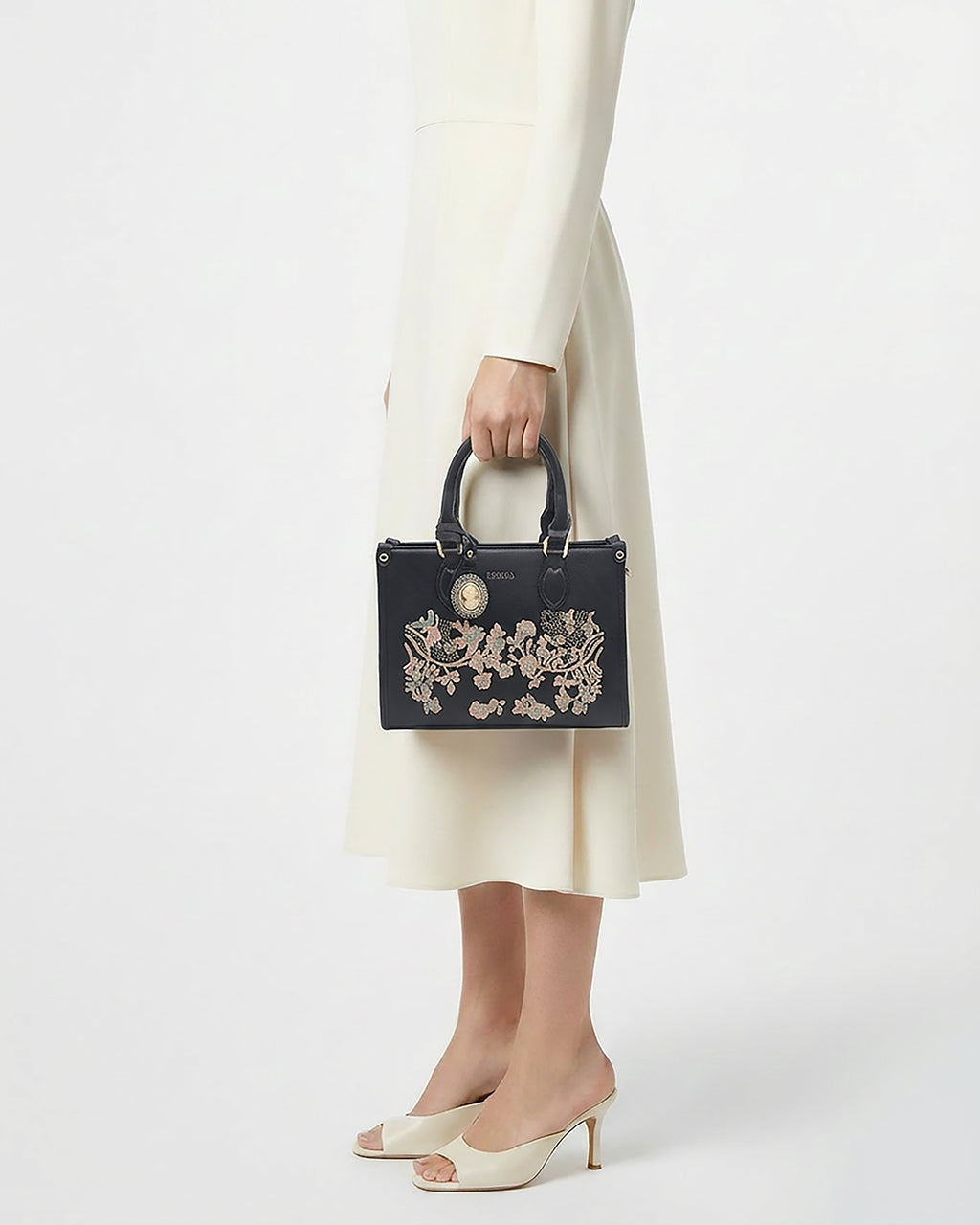 Black Embroidered Handbag