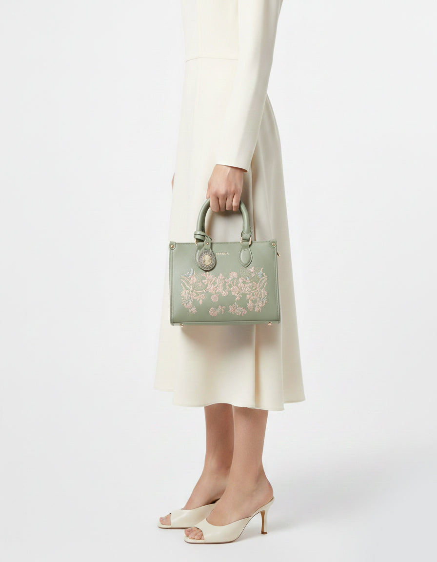 Floral Green Embroidered Handbag