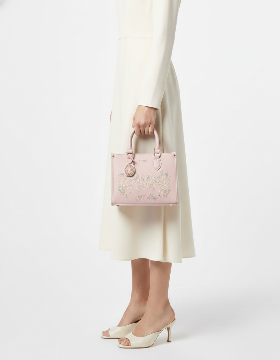 Pink Embroidered Handbag
