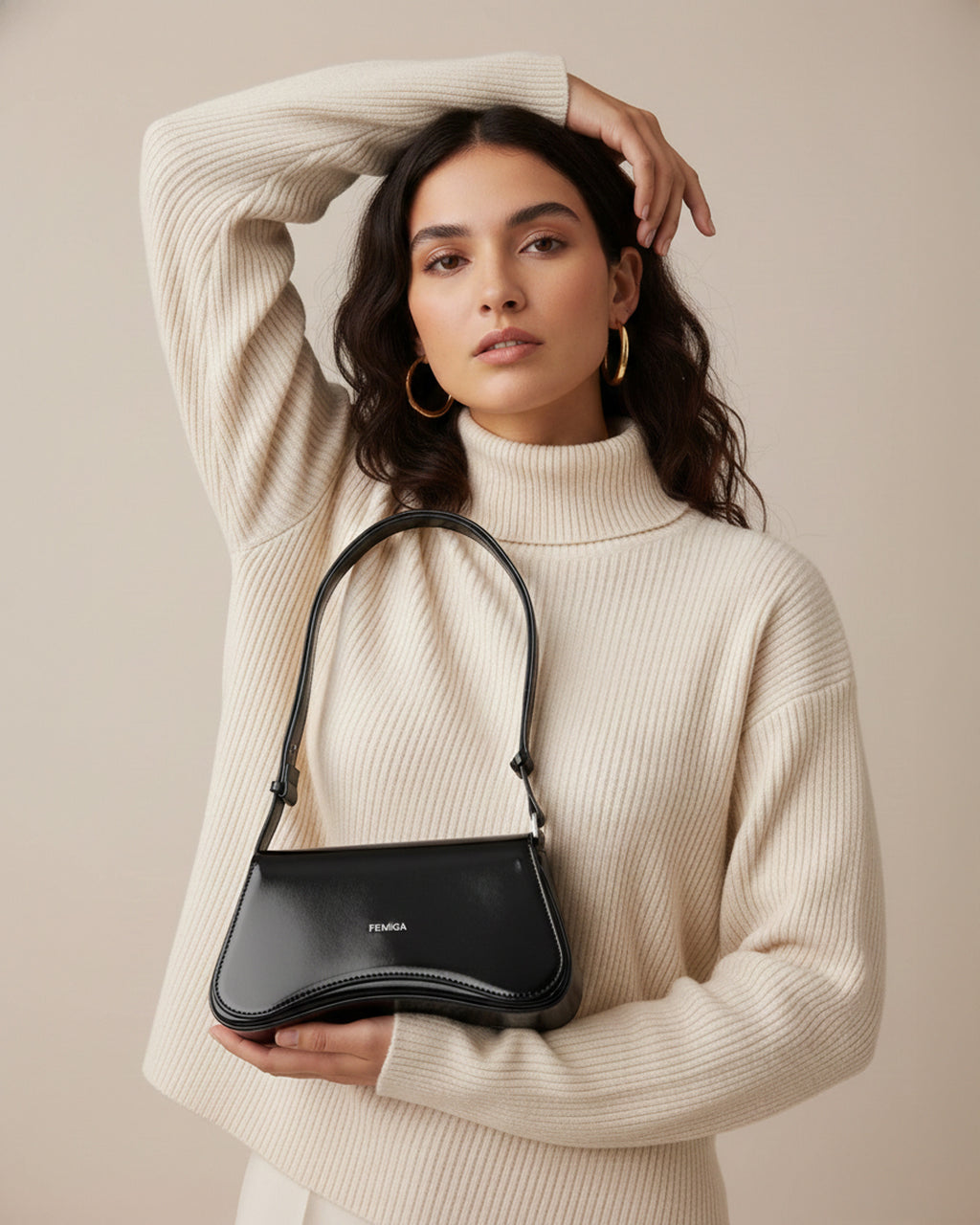 Black Curved Shoulder Bag