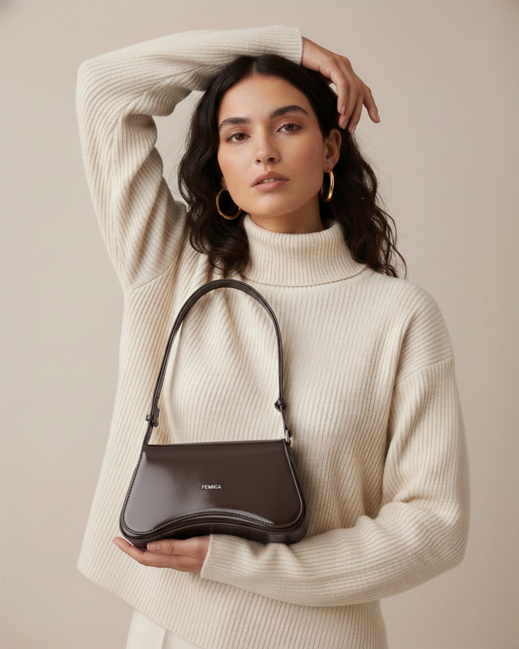 Structured Coffee Shoulder Bag
