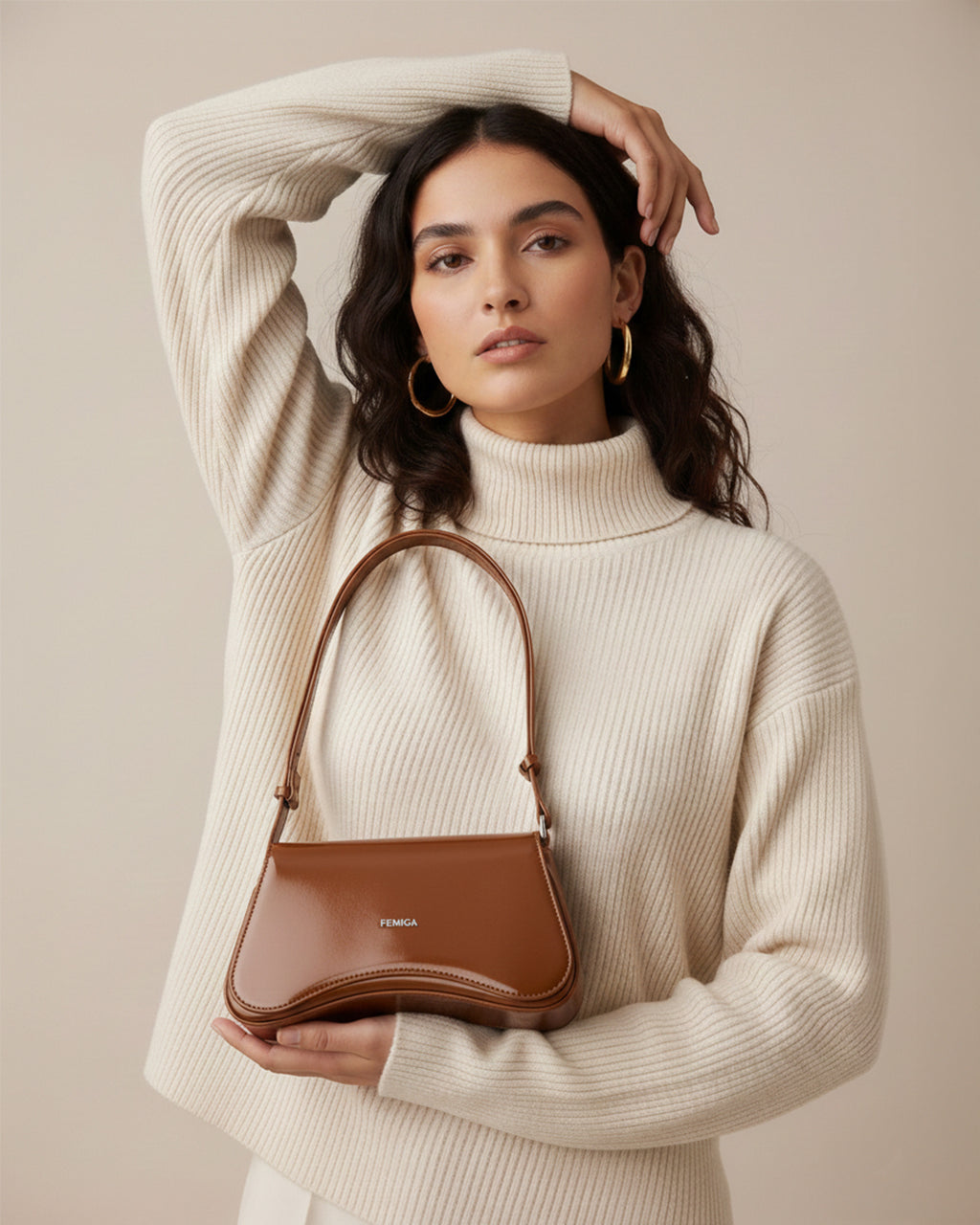 Glossy Brown Shoulder Bag