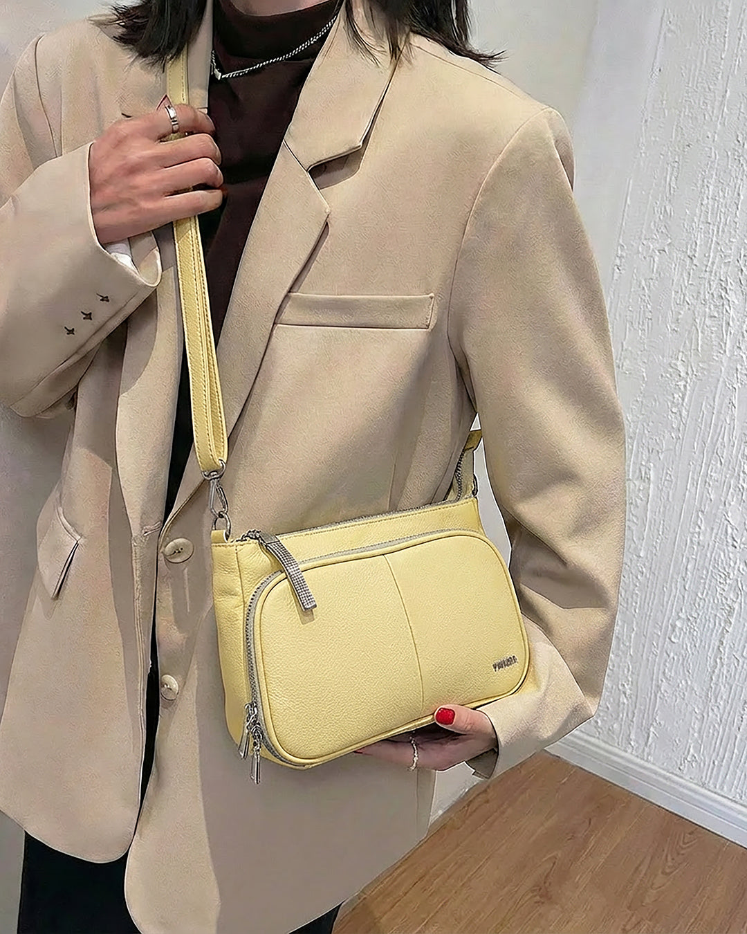 Yellow Multi-Zip Sling Bag