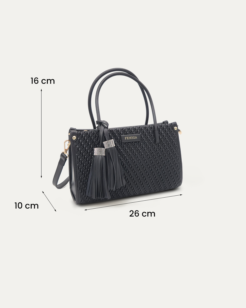 Black Textured Top Handle Bag