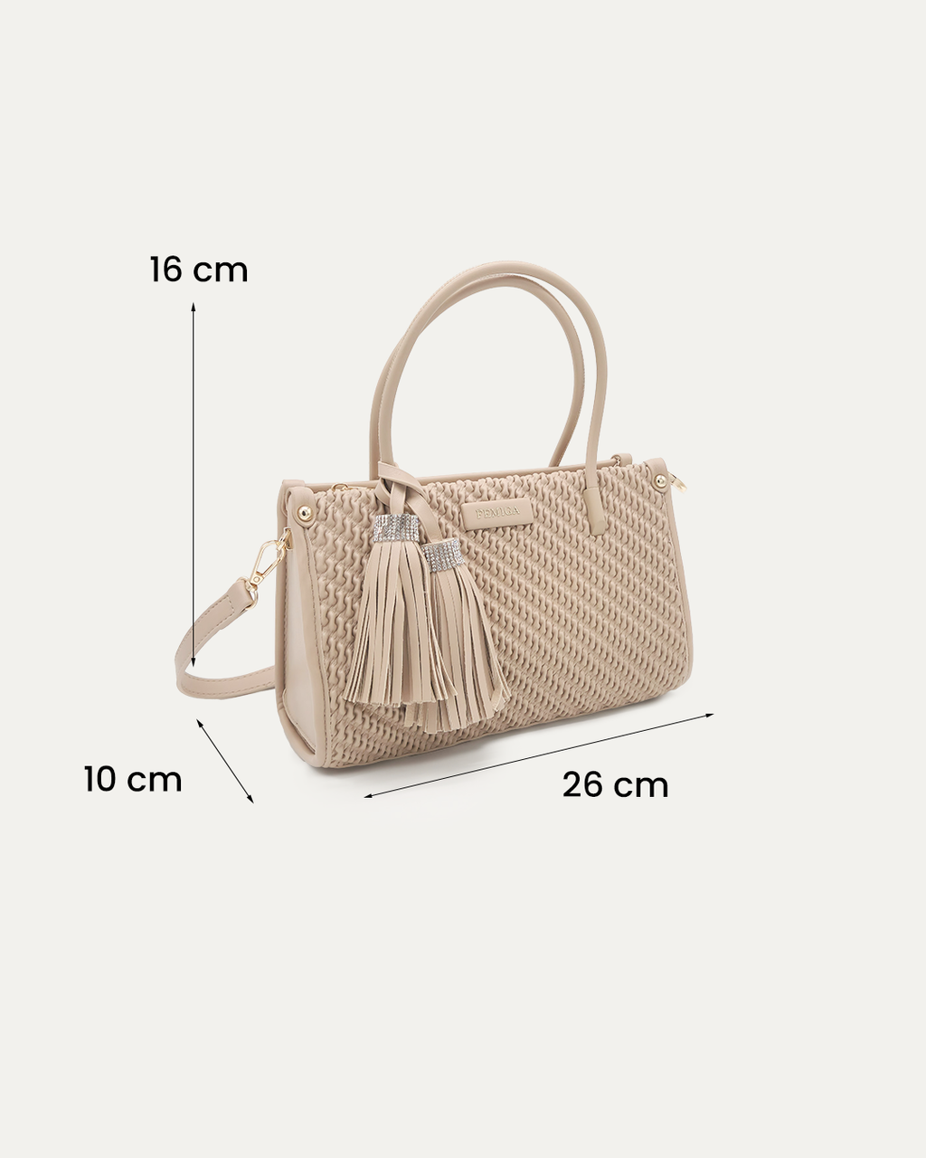 Textured Top Handle Khaki Bag