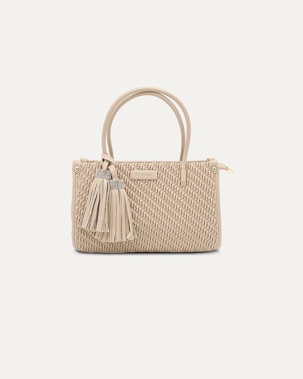 Textured Top Handle Khaki Bag