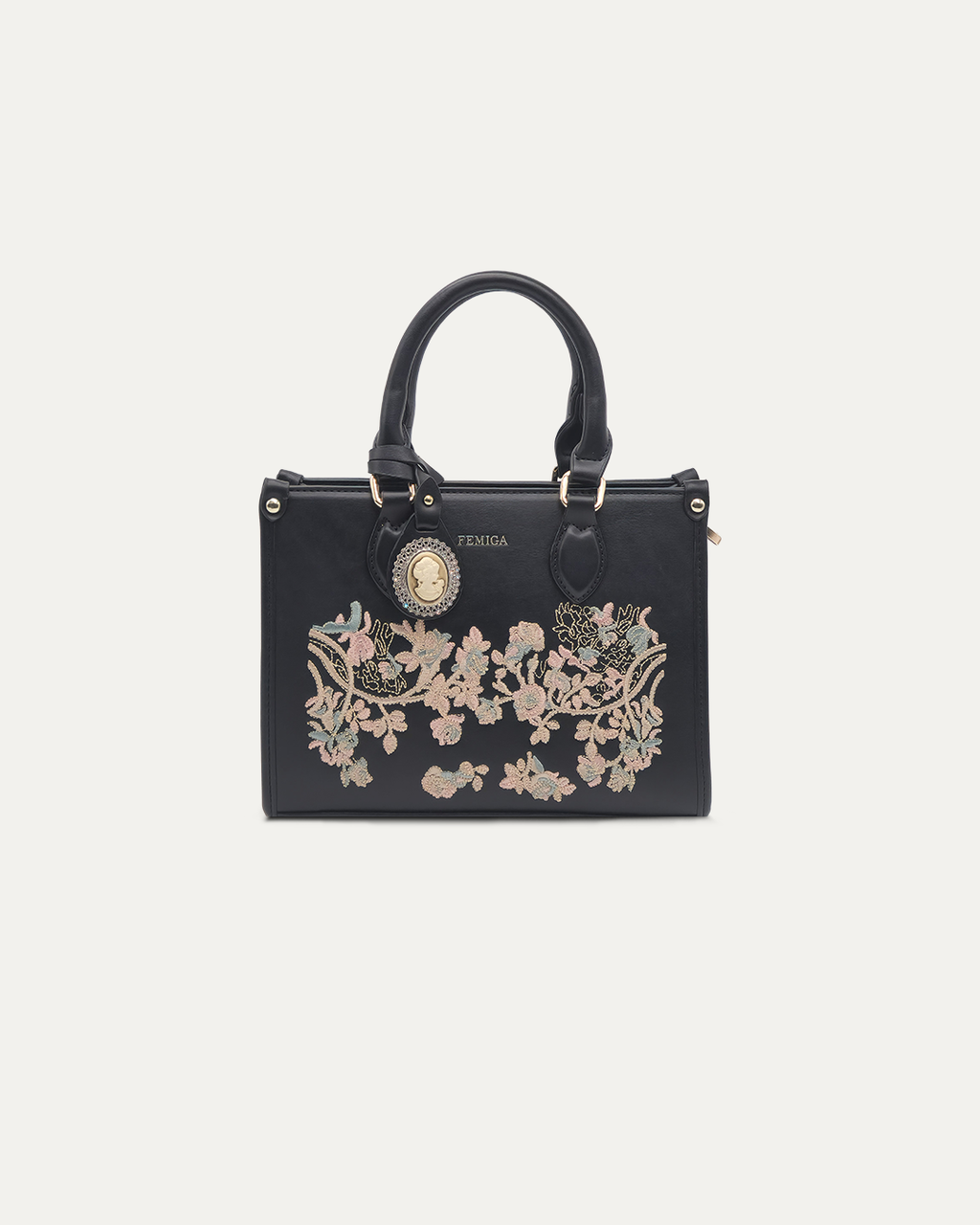Black Embroidered Handbag