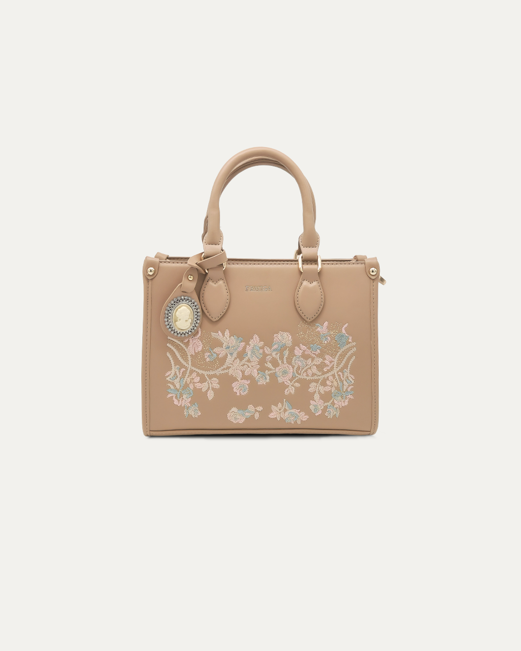 Floral Khakhi Embroidered Handbag