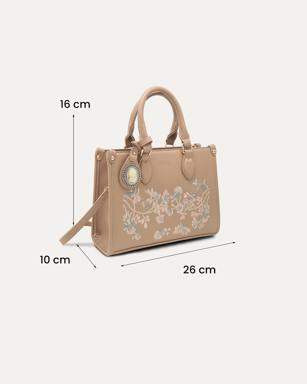 Floral Khakhi Embroidered Handbag
