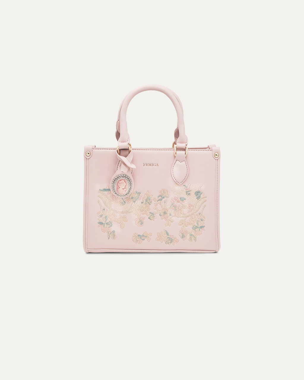 Pink Embroidered Handbag