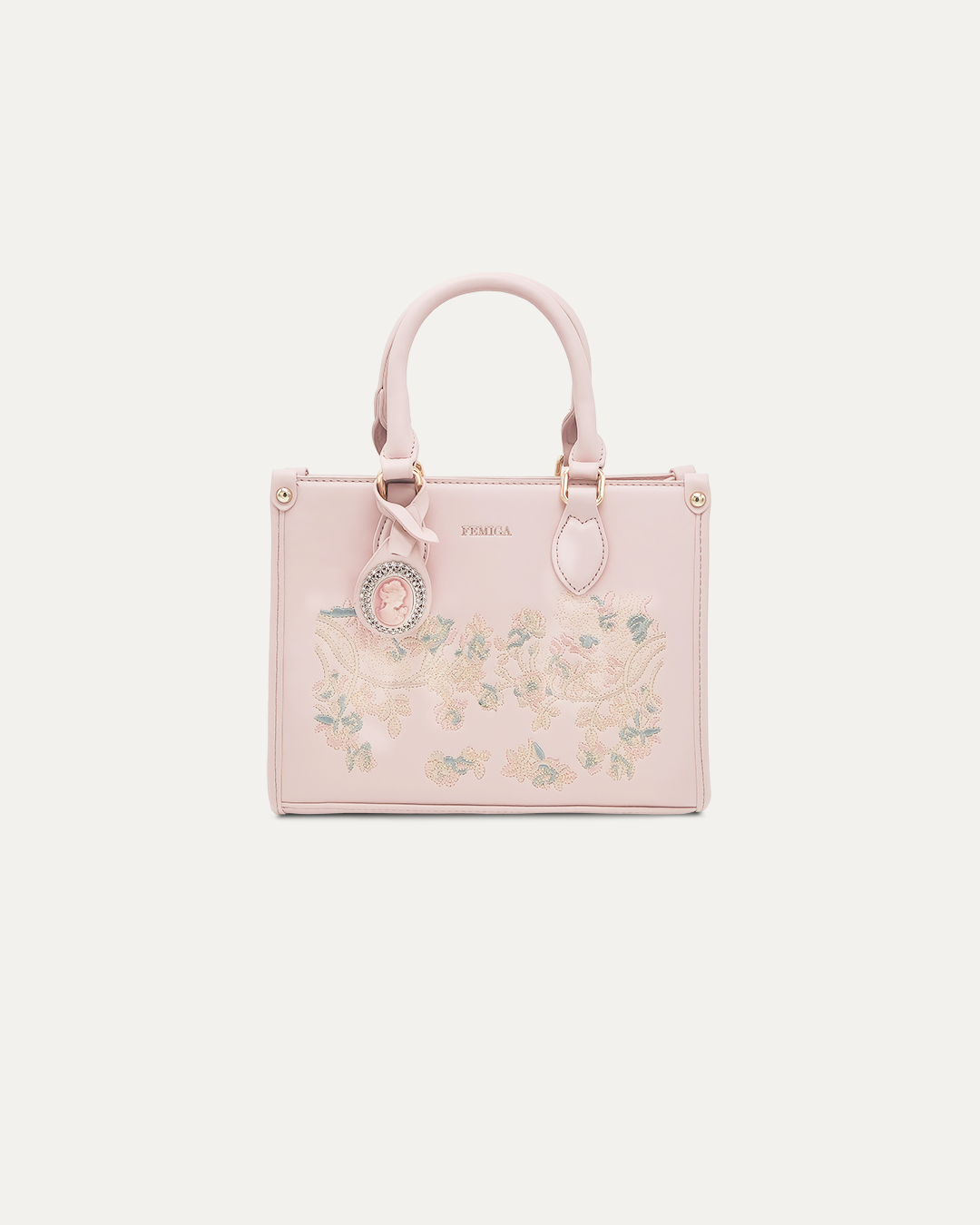 Pink Embroidered Handbag