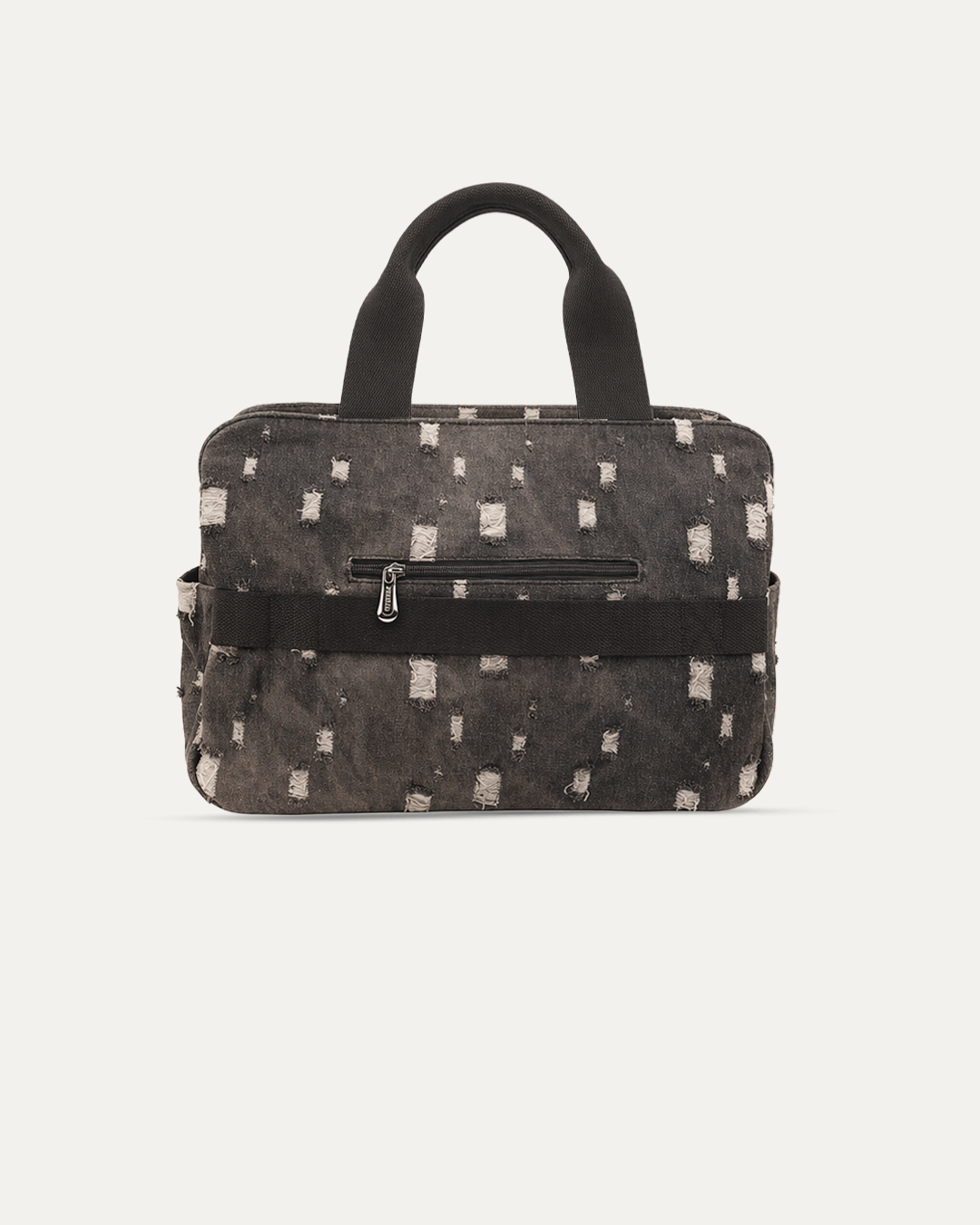 Black Patched Denim Duffle Bag